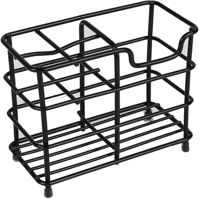 Toothbrush Holder: 4.8" X 4" X 2.4" Black Stainless Steel - Space Saving Compact Design Bathroom Organizer for Countertop Shower Cabinet Mount - Image 1