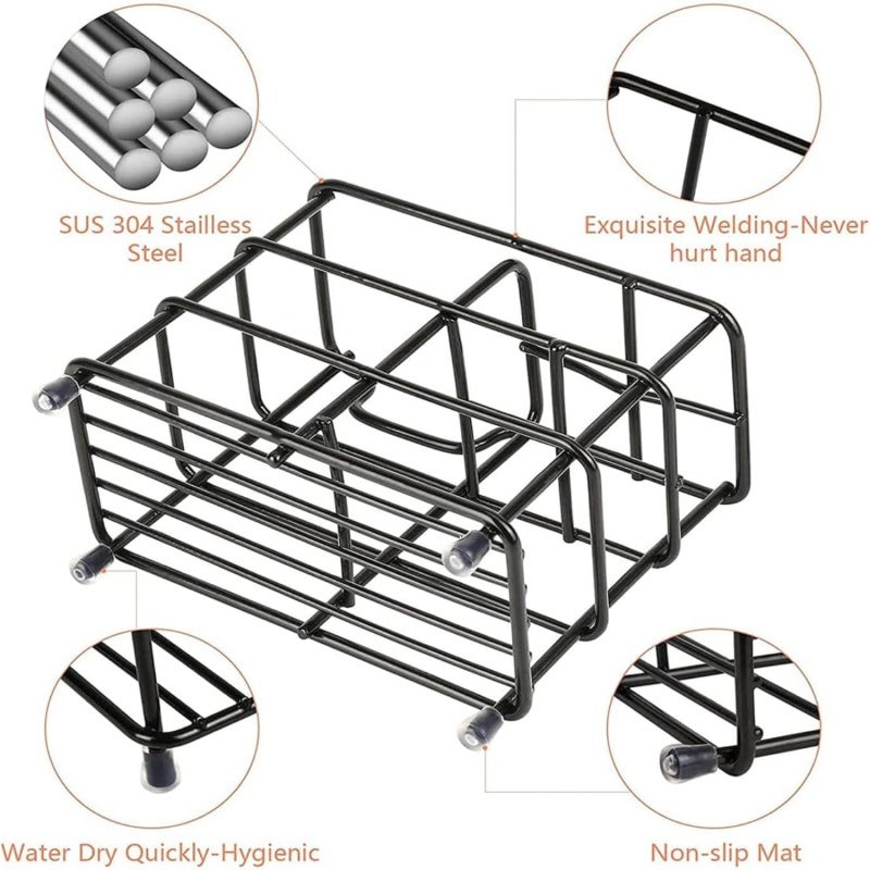Toothbrush Holder: 4.8" X 4" X 2.4" Black Stainless Steel - Space Saving Compact Design Bathroom Organizer for Countertop Shower Cabinet Mount - Image 4