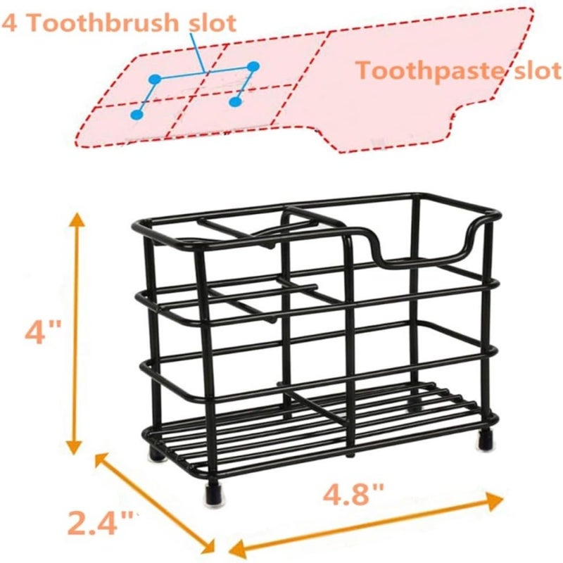 Toothbrush Holder: 4.8" X 4" X 2.4" Black Stainless Steel - Space Saving Compact Design Bathroom Organizer for Countertop Shower Cabinet Mount - Image 3