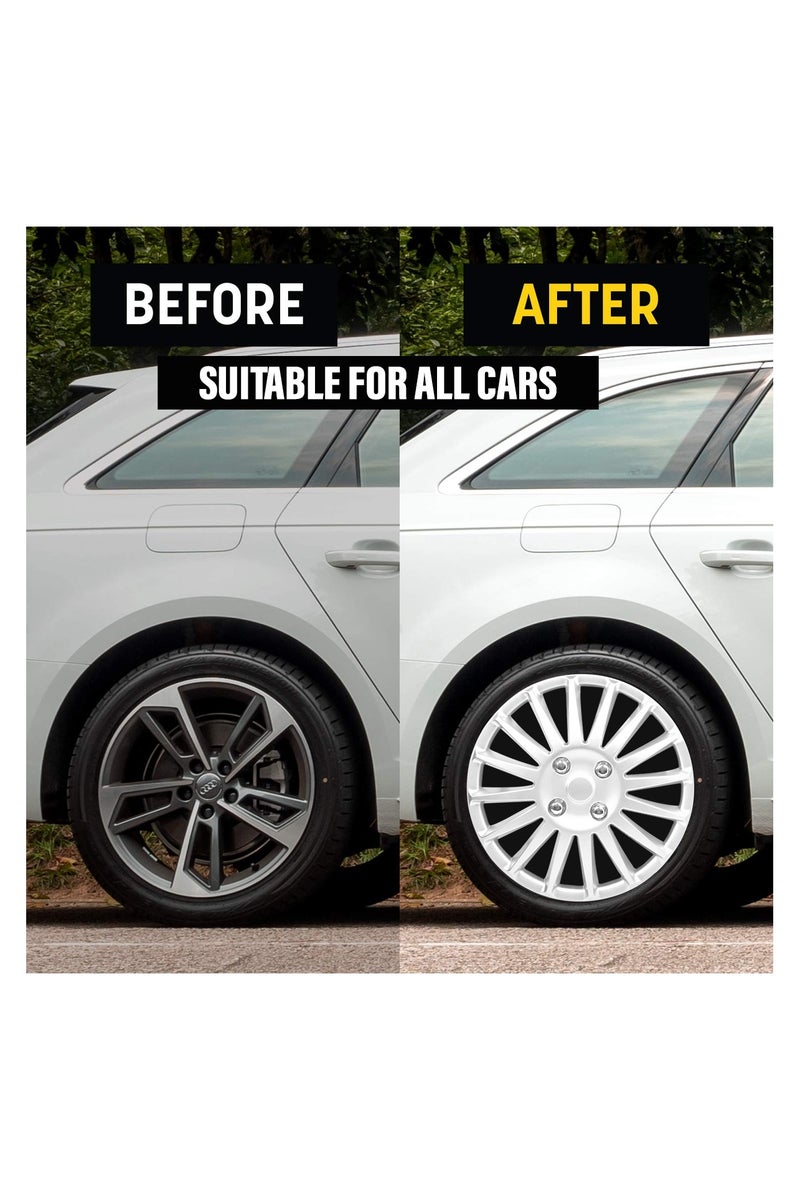 Set of 4 Silver 14-Inch Wheel Covers with Flamingo 500ml Wheel & Rim Cleaner – Universal Fit Hub Caps, Safe for Alloy & Chrome Wheels, Easy Spray Application_ - Image 4