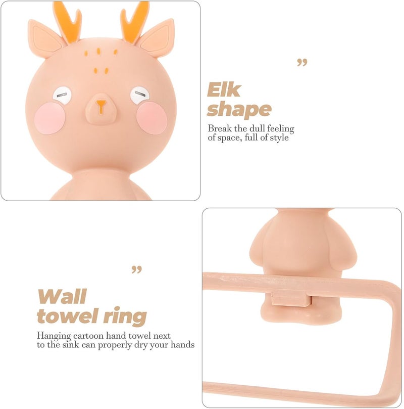 Milisten Cartoon Elk Hand Towel Ring Holder Wall-Mounted Punch-Free Bathroom Towel Rack for Cute Deer Design for Nursery and Washroom - Image 3