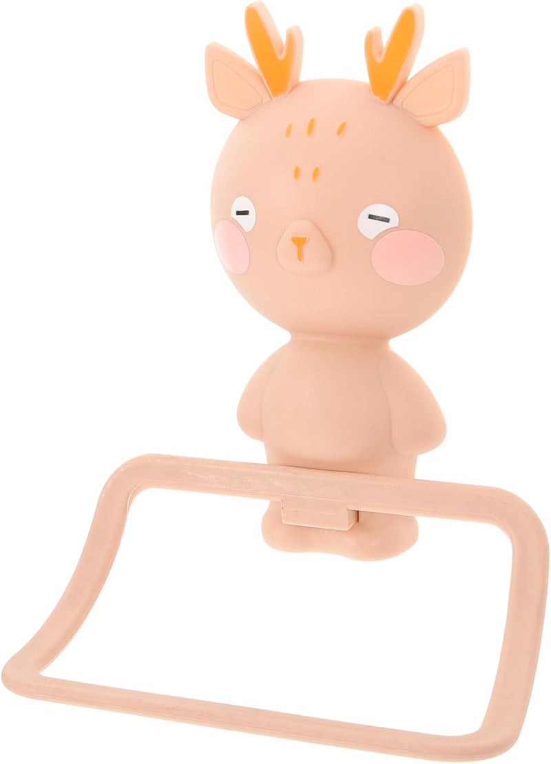 Milisten Cartoon Elk Hand Towel Ring Holder Wall-Mounted Punch-Free Bathroom Towel Rack for Cute Deer Design for Nursery and Washroom - Image 1