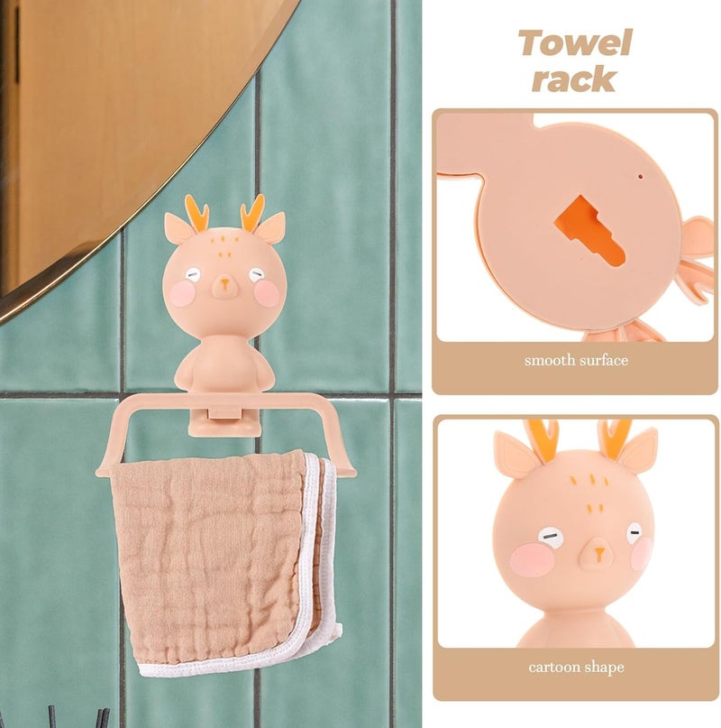 Milisten Cartoon Elk Hand Towel Ring Holder Wall-Mounted Punch-Free Bathroom Towel Rack for Cute Deer Design for Nursery and Washroom - Image 5