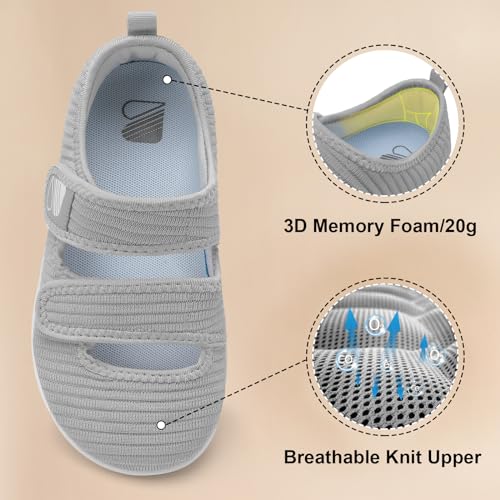 Besroad Women's Comfortable Working Nurse Shoes Non-Slip Adjustable Breathable Walking Buffer Fitness Casual Barefoot Shoes Arthritis Diabetic Heel Pain 8Wide Light Grey - Image 5