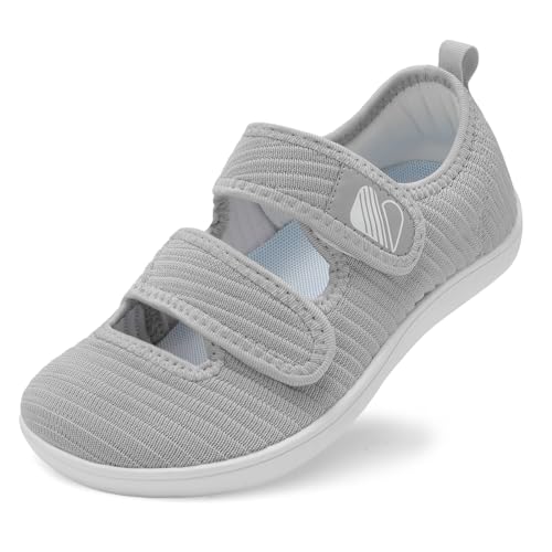 Besroad Women's Comfortable Working Nurse Shoes Non-Slip Adjustable Breathable Walking Buffer Fitness Casual Barefoot Shoes Arthritis Diabetic Heel Pain 8Wide Light Grey - Image 1