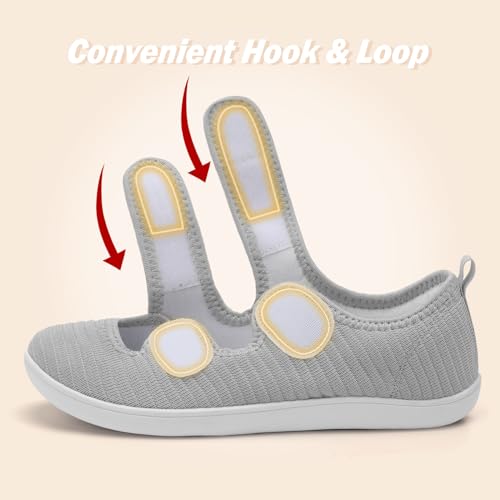 Besroad Women's Comfortable Working Nurse Shoes Non-Slip Adjustable Breathable Walking Buffer Fitness Casual Barefoot Shoes Arthritis Diabetic Heel Pain 8Wide Light Grey - Image 3