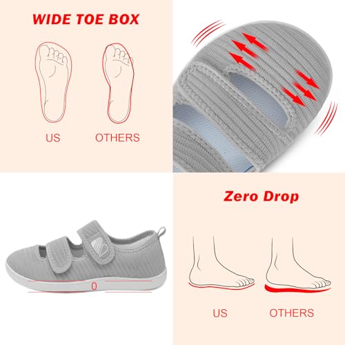 Besroad Women's Comfortable Working Nurse Shoes Non-Slip Adjustable Breathable Walking Buffer Fitness Casual Barefoot Shoes Arthritis Diabetic Heel Pain 8Wide Light Grey - Image 4
