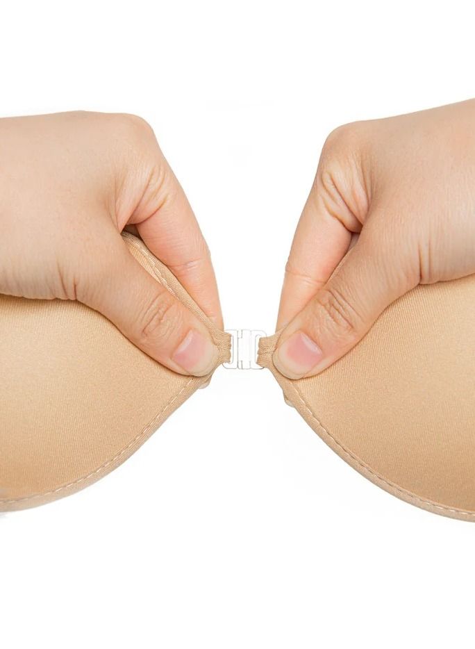 Adhesive Bra Reusable Strapless Self Silicone Push-up Invisible Sticky Backless Bra Beige D - Image 3