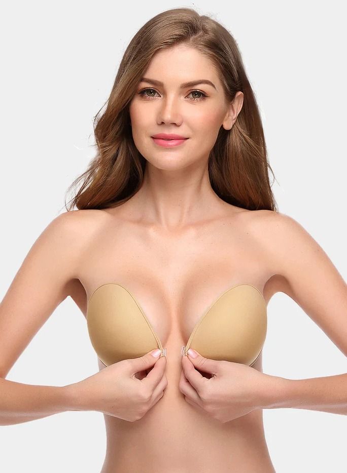 Adhesive Bra Reusable Strapless Self Silicone Push-up Invisible Sticky Backless Bra Beige D - Image 2