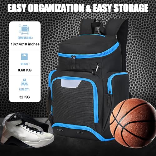 LARIPOP Large Basketball Backpack Sports Gym Bag with Ball Holder Ventilated Shoe Compartment Insulated Cooler Pockets Reflective Strips Fence Hook for Men Youth Athletic Training - Image 3