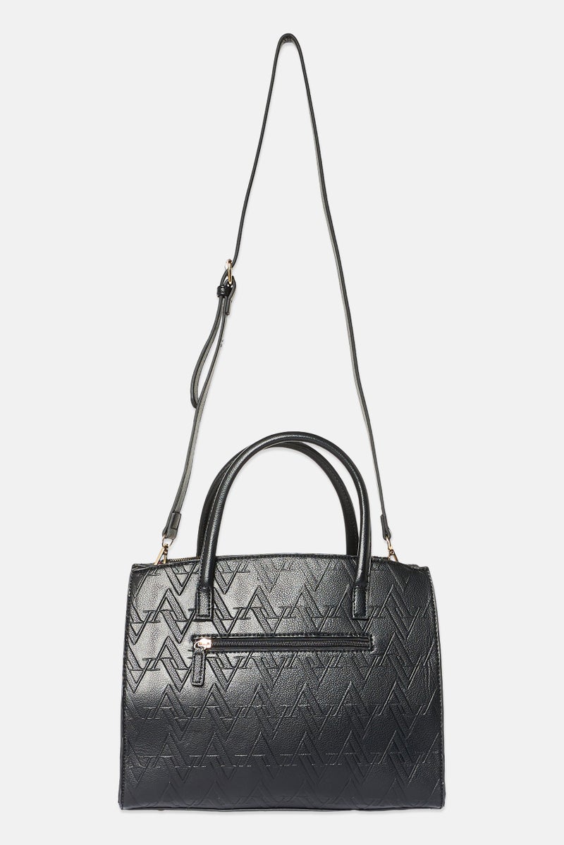 ADRIENNE VITTADINI حقيبة ساتشيل بشعار العلامة التجارية للنساء، سوداء - Image 2