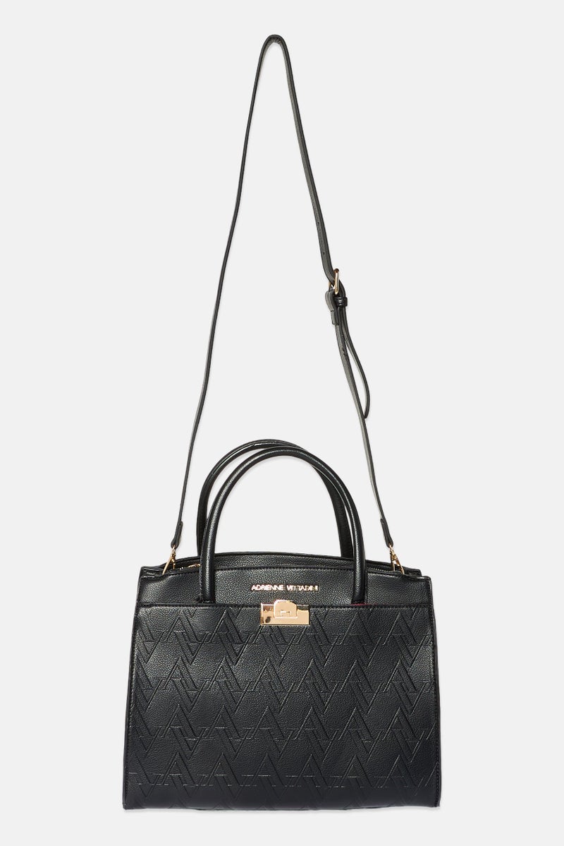 ADRIENNE VITTADINI حقيبة ساتشيل بشعار العلامة التجارية للنساء، سوداء - Image 1