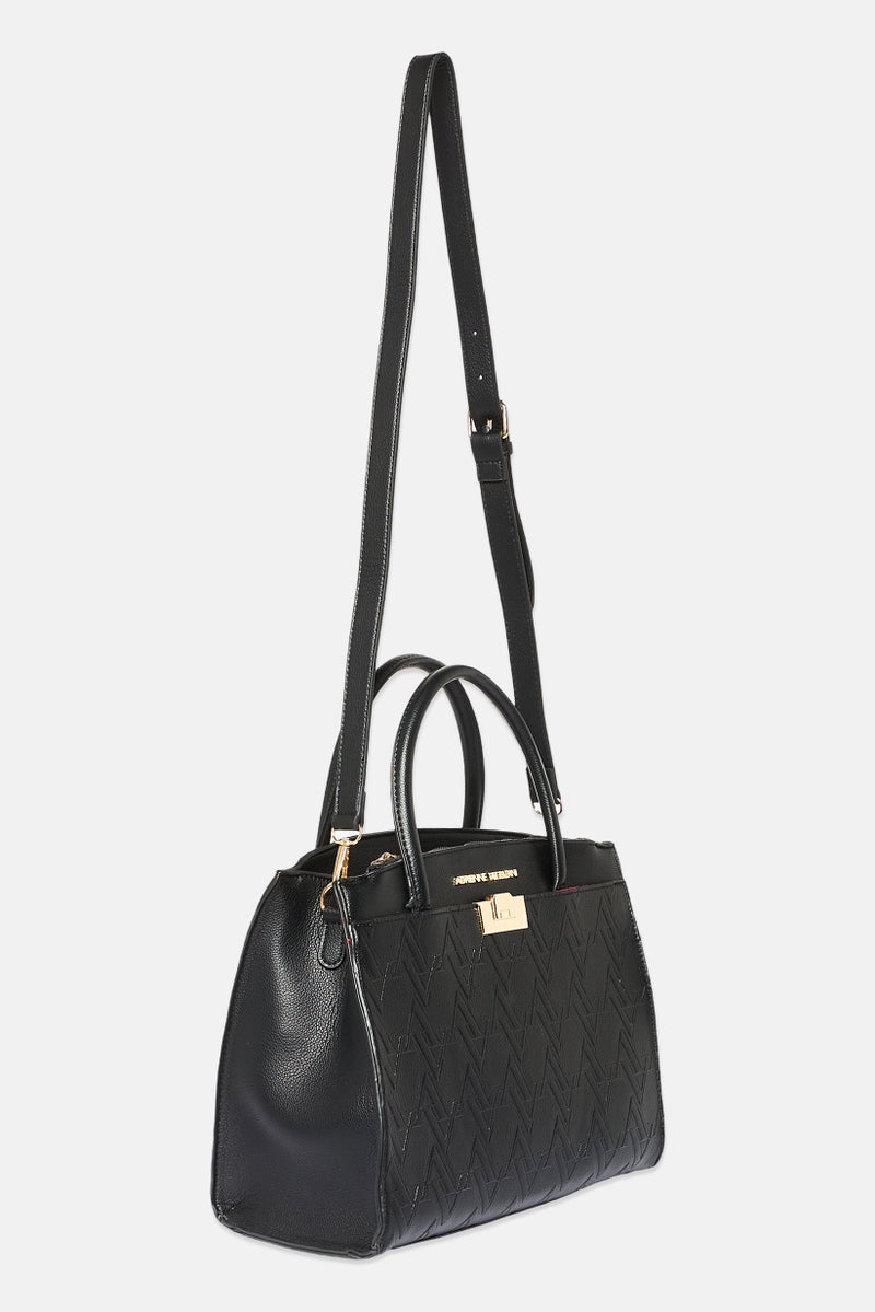 ADRIENNE VITTADINI حقيبة ساتشيل بشعار العلامة التجارية للنساء، سوداء - Image 3