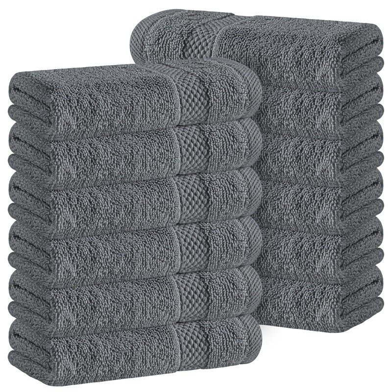 White Classic Luxury Cotton Washcloths 13x13 Inch - 650 GSM Turkish Cotton | Hotel, Spa, Bathroom Face Towel | 12 Pack, Dark Gray - Image 1