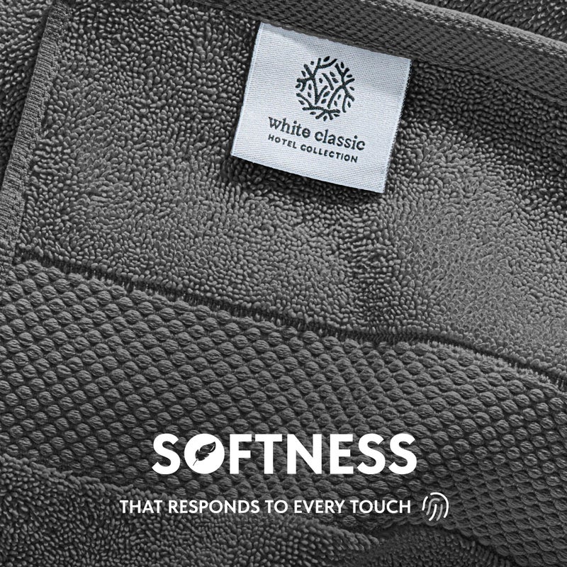White Classic Luxury Cotton Washcloths 13x13 Inch - 650 GSM Turkish Cotton | Hotel, Spa, Bathroom Face Towel | 12 Pack, Dark Gray - Image 3