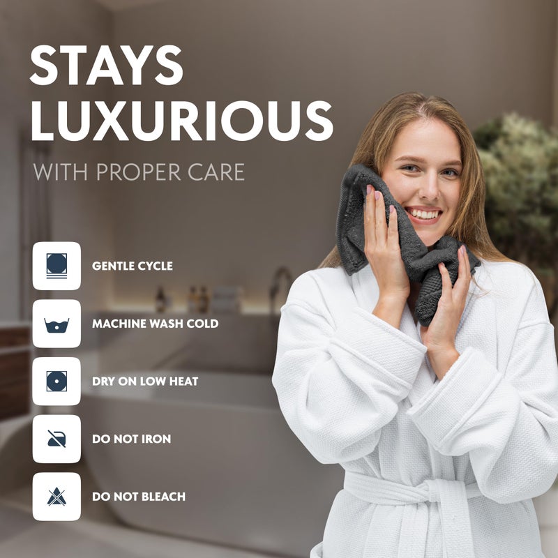White Classic Luxury Cotton Washcloths 13x13 Inch - 650 GSM Turkish Cotton | Hotel, Spa, Bathroom Face Towel | 12 Pack, Dark Gray - Image 5