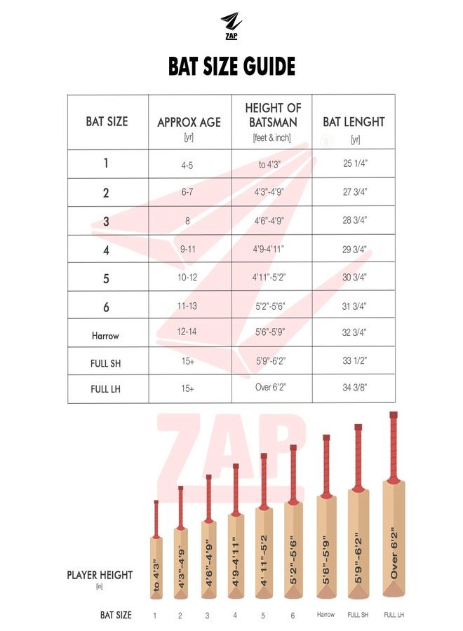 زاب مضرب كريكيت ZAP Middler (مقاس -SH) | مضرب Fanatic نصف عرض من جلد الصفصاف الكشميري | مضرب Middler للتدريب (SH) - Image 2