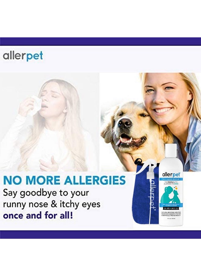 Allerpet - Dog Dander Remover W/Free Applicator Mitt & Sprayer  Best Pet Dander Remover For Allergens  For Canine Dry Skin Treatment  Good For Fur & Skin  (12Oz) - Image 1