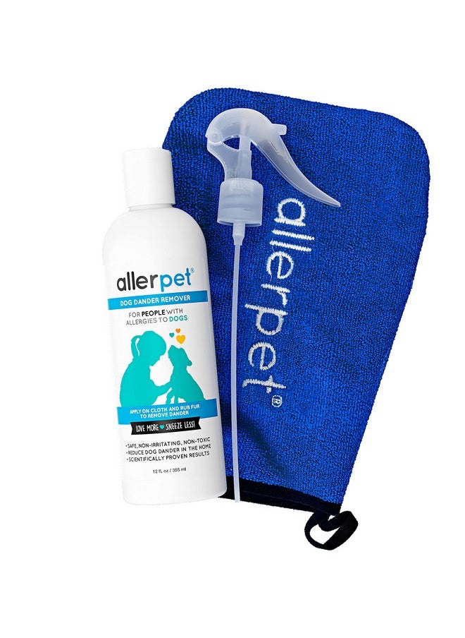 Allerpet - Dog Dander Remover W/Free Applicator Mitt & Sprayer  Best Pet Dander Remover For Allergens  For Canine Dry Skin Treatment  Good For Fur & Skin  (12Oz) - Image 1
