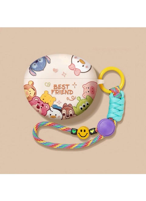 For HuaweiFreebuds456ipro3se2 Frosted Tpu Cartoon Soft Case Wireless Bluetooth Headset Protective Cover-Color:Off-white Q Version Avatar With Braided Cyan Lanyard-Model:Suitable For Freebuds Pro3/pro4