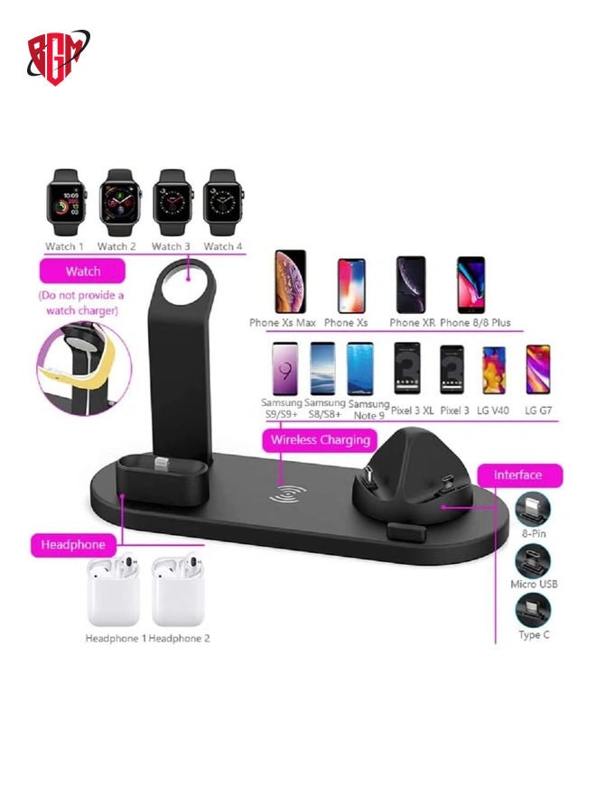 Wireless Charger,6 in 1 Wireless Fast Charging, Stand for Apple Watch Series 6/SE/5/4/3/2/1, Qi Wireless Charging Dock for iPhone 12/11/Pro/Max/XS/Max/XR/XS/X