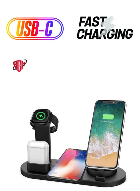 Wireless Charger,6 in 1 Wireless Fast Charging, Stand for Apple Watch Series 6/SE/5/4/3/2/1, Qi Wireless Charging Dock for iPhone 12/11/Pro/Max/XS/Max/XR/XS/X