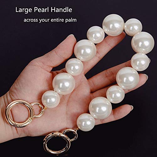 Xiazw Sturdy Large Imitation Pearls Bead Purse Handle Straps Bag Charms Handbag Chains Replacement Accessories Decoration (Off White with Gold Clasp) - Image 3