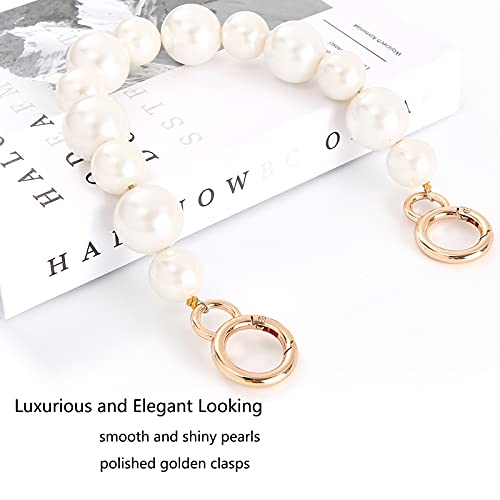 Xiazw Sturdy Large Imitation Pearls Bead Purse Handle Straps Bag Charms Handbag Chains Replacement Accessories Decoration (Off White with Gold Clasp) - Image 4