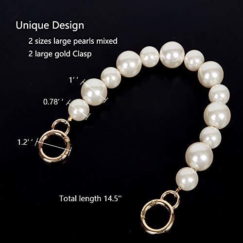 Xiazw Sturdy Large Imitation Pearls Bead Purse Handle Straps Bag Charms Handbag Chains Replacement Accessories Decoration (Off White with Gold Clasp) - Image 2