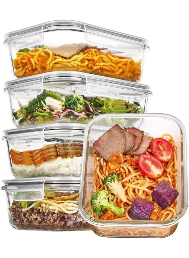 4- Pack Meal Prep Container Set 22oz,Glass Food Storage Containers with Leak-Proof Locking Lids,Airtight Glass Containers,BPA-Free,Perfect for Kitchen Storage, Microwave,Freezer & Dishwasher