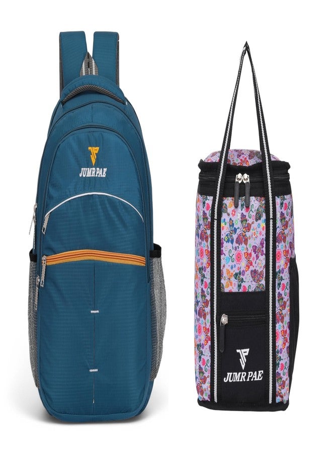 JUMRPAE New Combo Of Waterproof Polyester Lunch Bag And School Bag College Backpack Laptop Bag Travel Backpack For Men And Women (BAG02+LBAG07MUL/2) - Image 1