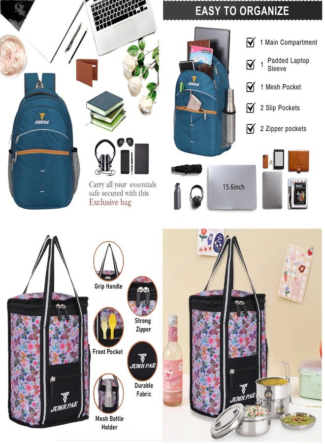JUMRPAE New Combo Of Waterproof Polyester Lunch Bag And School Bag College Backpack Laptop Bag Travel Backpack For Men And Women (BAG02+LBAG07MUL/2) - Image 4