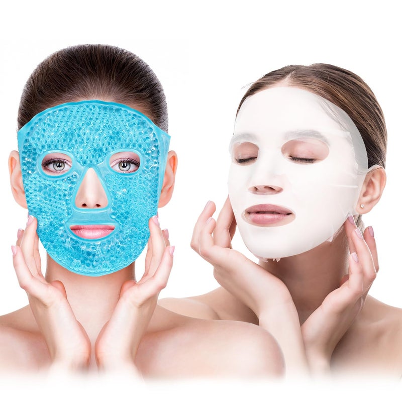 Ice Face Mask and Silicone Face Mask Cover Set Cooling Face Mask for Pain Relief Migraine  Wisdom Tooth Surgery Reusable Hot and Cold Ice Mask for Women Puffiness Swelling Beauty Spa