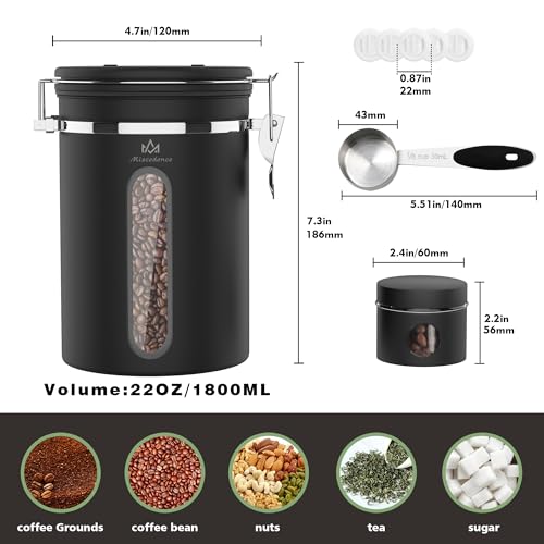 Miscedence Coffee Canister for ground coffee with Transparent Window,Date Tracker CO2 Valve 304 Stainless Steel Kitchen Food Airtight storage container for Coffee Beans or Grounds, Tea, Sugar(black 22OZ) - Image 4