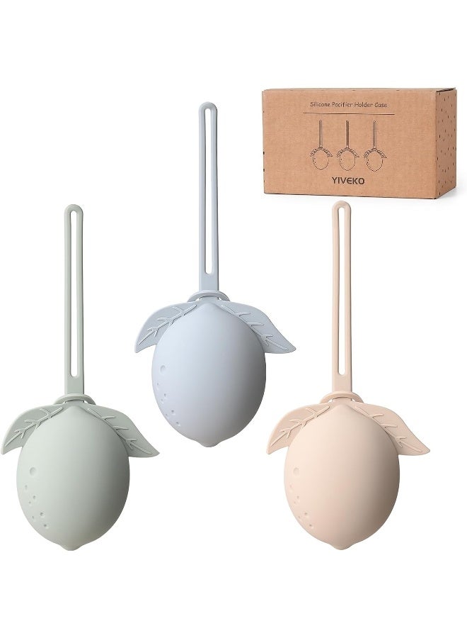 YIVEKO Silicone Pacifier Holder Case Binky Holder Baby Silicone Pacifier Case for Boys Girls Portable Paci Pouch for Newborns 3 Pack-Ivory+Sage+Baby Blue - Image 1