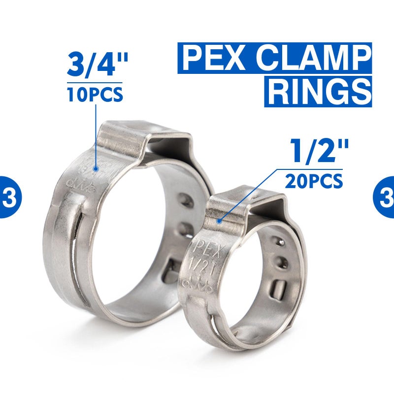 iCrimp PEX Clamp Tool Kit for 3/8-in, 1/2-in, 3/4-in, 1-in PEX Clamp Cinch & Removal, c/w 1/2''(20 Pack) and 3/4''(10 Pack) PEX Clamp Rings, PEX Tubing Cutter - Image 4
