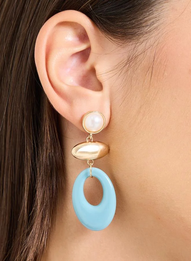 Multi-Color Pearl and Blue Enamel Dangler Earrings