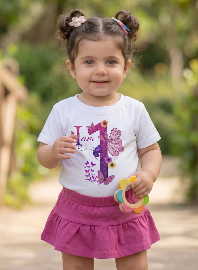 Funkaar Funkaar Birthday Girl, 1st Year Butterfly Birthday Graphic Print T-Shirt