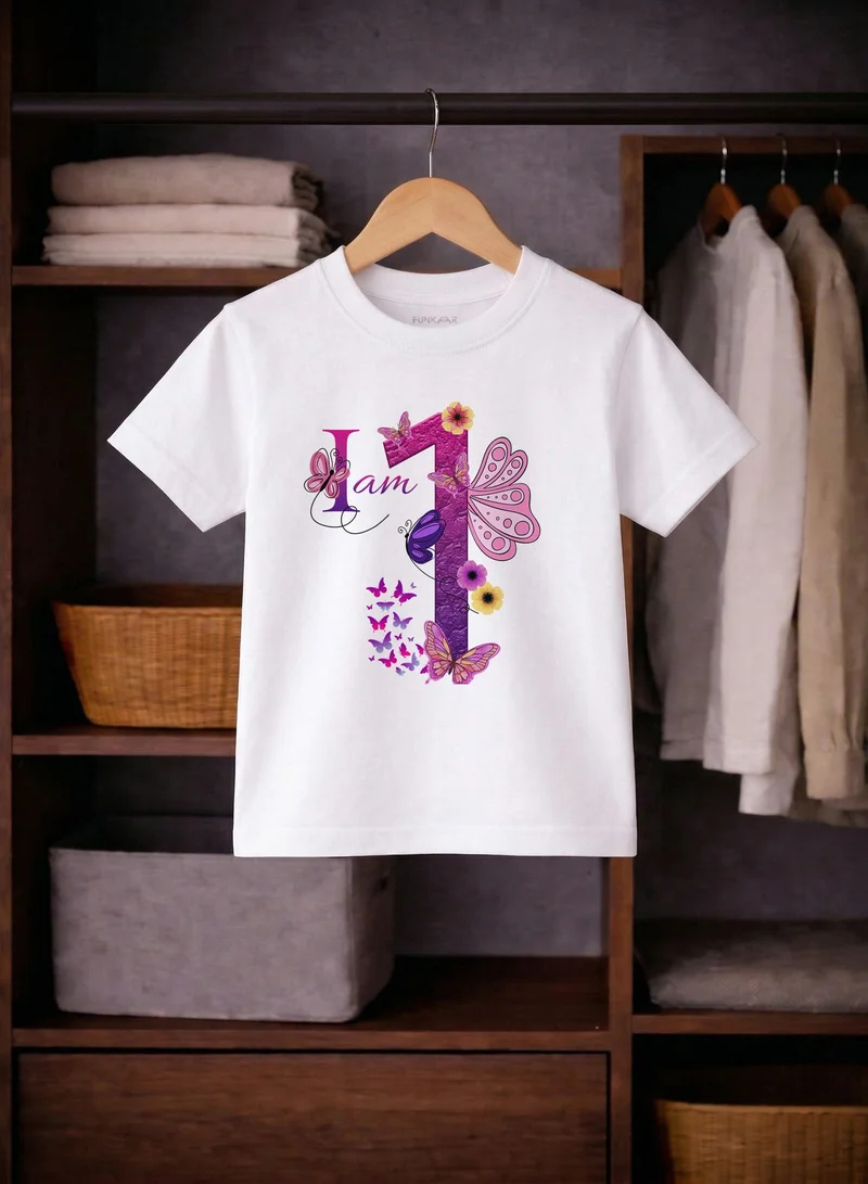 Funkaar Funkaar Birthday Girl, 1st Year Butterfly Birthday Graphic Print T-Shirt