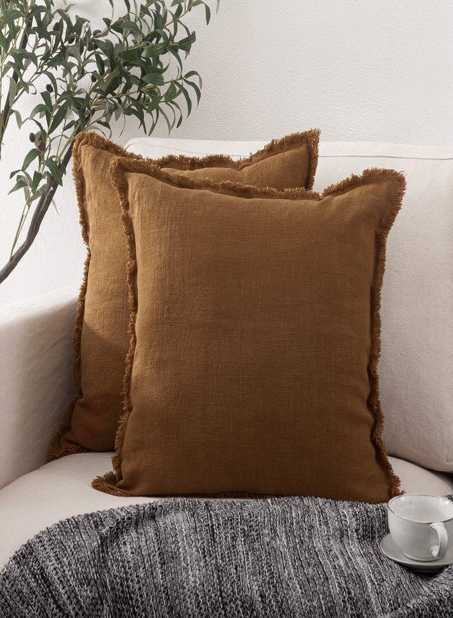 ATLINIA Linen Decorative Throw Pillow Cover 20'' x 20'' Fringed Throw Pillow Cover Pillow Cases Accent Pillows for Bed Brown Pillow Cover - Image 5