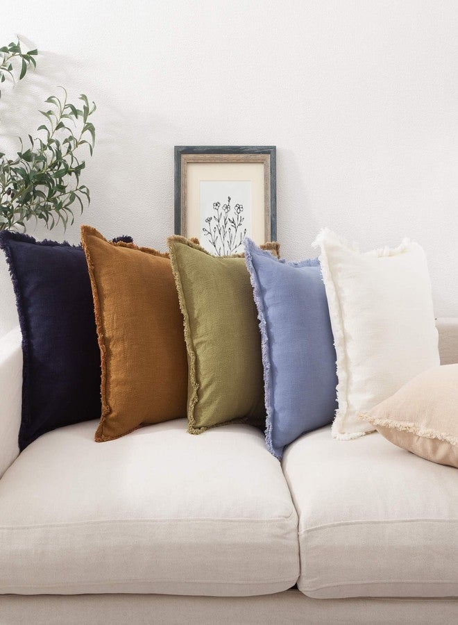 ATLINIA Linen Decorative Throw Pillow Cover 20'' x 20'' Fringed Throw Pillow Cover Pillow Cases Accent Pillows for Bed Brown Pillow Cover - Image 2