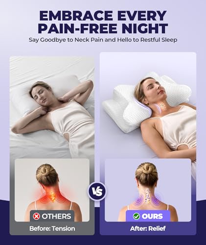 Emircey Clinical-Level Relief Cervical Neck Pillow for Sleeping, Orthopedic Contour Memory Foam Pillow for Side Sleepers,Cooling Reading Pillow Neck Relief, Ergonomic Back Stomach Sleepers,Light Grey - Image 2