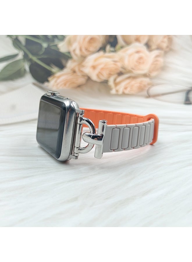 Suitable For Apple Watch For ApplewatchS10 Magnetic Two-color Small Waist Silicone Strap Girls 2025 New-Color:42/44/45/46mm Plum With Berry Purple  - Image 3