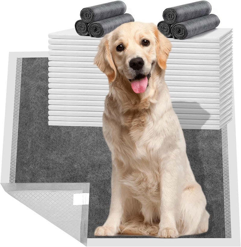 HIDOGGYLD وسادات بول الكلاب كبيرة جدًا 28 × 34 بوصة، وسادات الجرو بالفحم XL، وسادات تدريب الحيوانات الأليفة على قضاء الحاجة مع شريط لاصق، وسادة يمكن التخلص منها فائقة الامتصاص ومقاومة للتسرب للكلاب - Image 1
