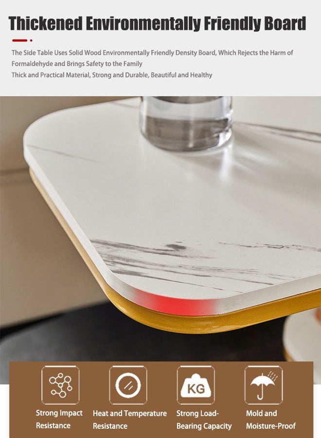 VUCATIN طاولة جانبية على شكل حرف C، طاولة C متينة ذات مستويين مع مساحة تخزين وطاولة جانبية ضيقة لغرفة المعيشة وغرفة النوم بإطار معدني، طاولة سرير صناعية صغيرة بجانب الأريكة وطاولة أريكة للمساحات الصغيرة إطار ذهبي - Image 5