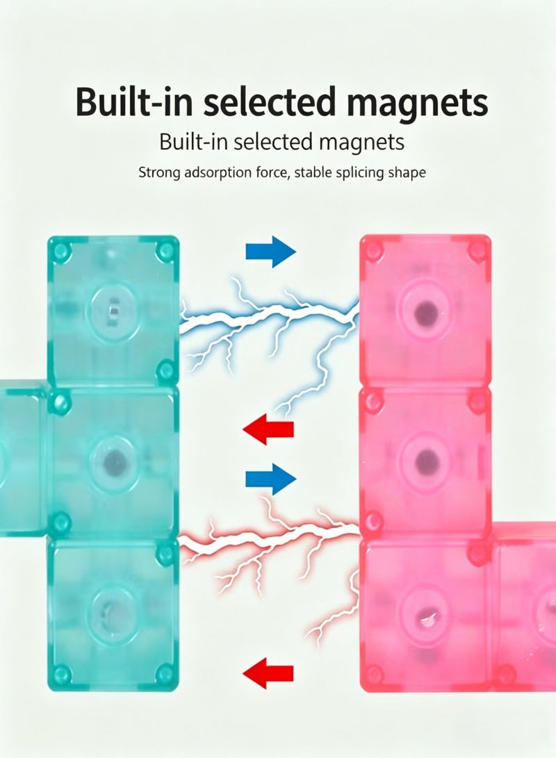 Joudiplay Magnetic Rubik’s Cube Building Blocks, 3D Cubic Lu Ban Lock, Children’s Educational Early Learning Versatile Magnetic Building Blocks, Rubik’s Cube Toy, Transparent Educational Geometric Building Set, Featuring Strong Magnets, 3D Building Set, Comprising 7 Coloured Pieces - Image 5