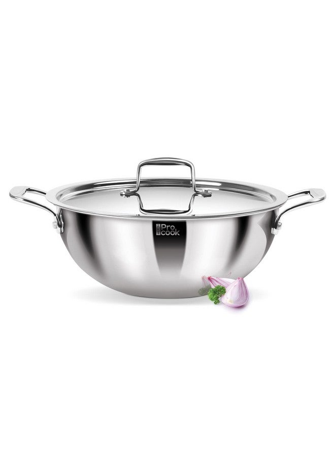 MILTON Pro cook MILTON Pro cook TriPly Deep Stainless Steel 24 cm Kadai with Lid, 3.6 litres, 3 Layer Kadhai for Cooking, Induction Bottom and Gas Stove Ready Cookware, Easy to Clean, 3 Years Warranty  - Image 1