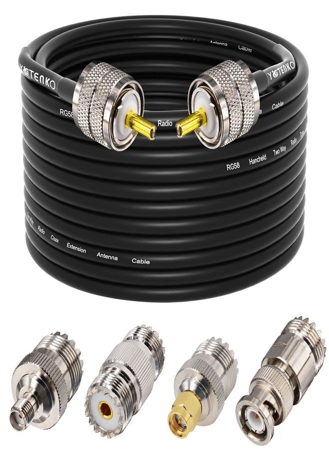 YOTENKO 49.2Ft RG58 Coax Cable, 50 Ohm, PL259 Male to Male, UHF SO239 Female to SMA/UHF/BNC Adapter 4-Pack, for CB, Ham Radio, SWR Meter, etc. - Image 1