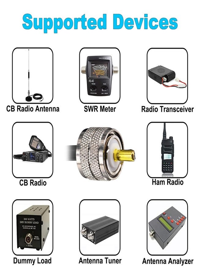 YOTENKO 49.2Ft RG58 Coax Cable, 50 Ohm, PL259 Male to Male, UHF SO239 Female to SMA/UHF/BNC Adapter 4-Pack, for CB, Ham Radio, SWR Meter, etc. - Image 4