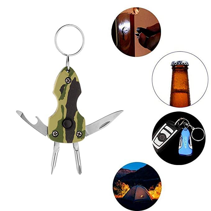 Stealodeal Multicolor Military Keychain with Torch, Screwdriver, Knife & Bottle Opener Key Chain (Army), Metal - Image 3